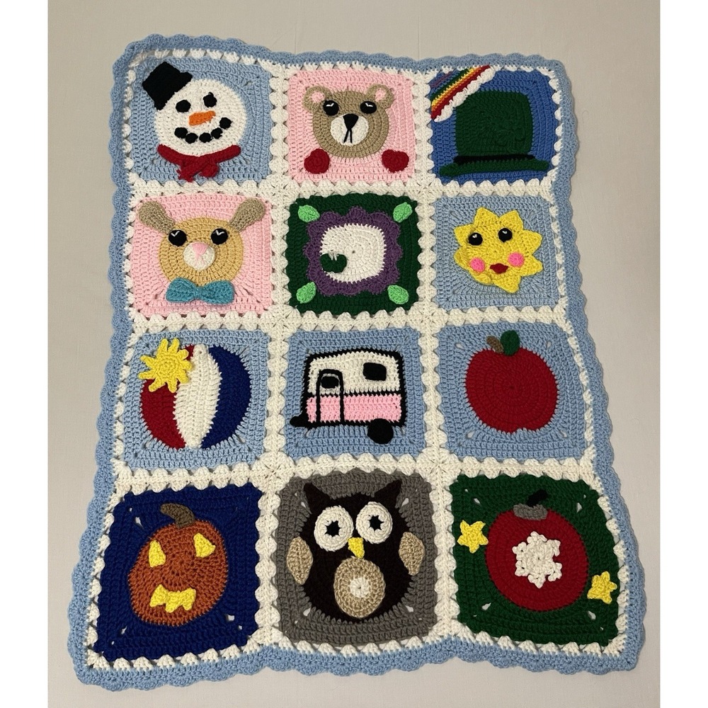 Handmade‎ Crochet Granny Square Blanket Multicolor 35X26" Baby Blanket Designs
